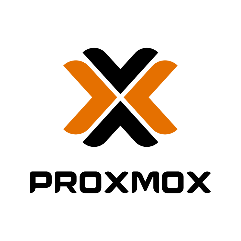 Logotipo de Proxmox con la equis naranja y negra sobre el nombre de la marca