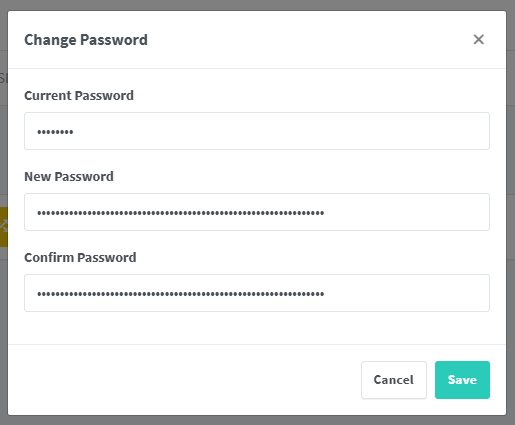 Nginx Proxy Manager Change Password window with the current, new and confirmation password fields