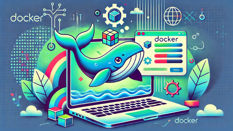 Ilustración con la ballena de Docker y un portátil, sobre la instalación de Docker y Docker Compose