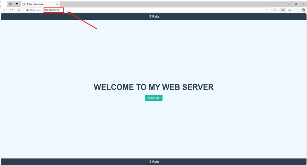 Browser opening the server's local IP and showing the Welcome to my web server test page