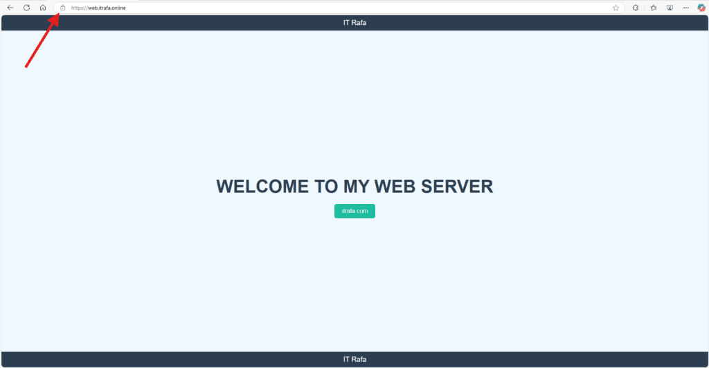 Browser opening the public subdomain over HTTPS and showing the internal server page through the tunnel