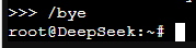 The /bye command to close the Ollama chat session and return to the command line