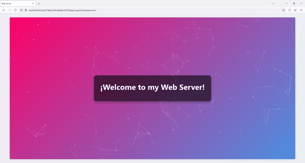 Tor Browser opening the .onion address and showing the same internal server page