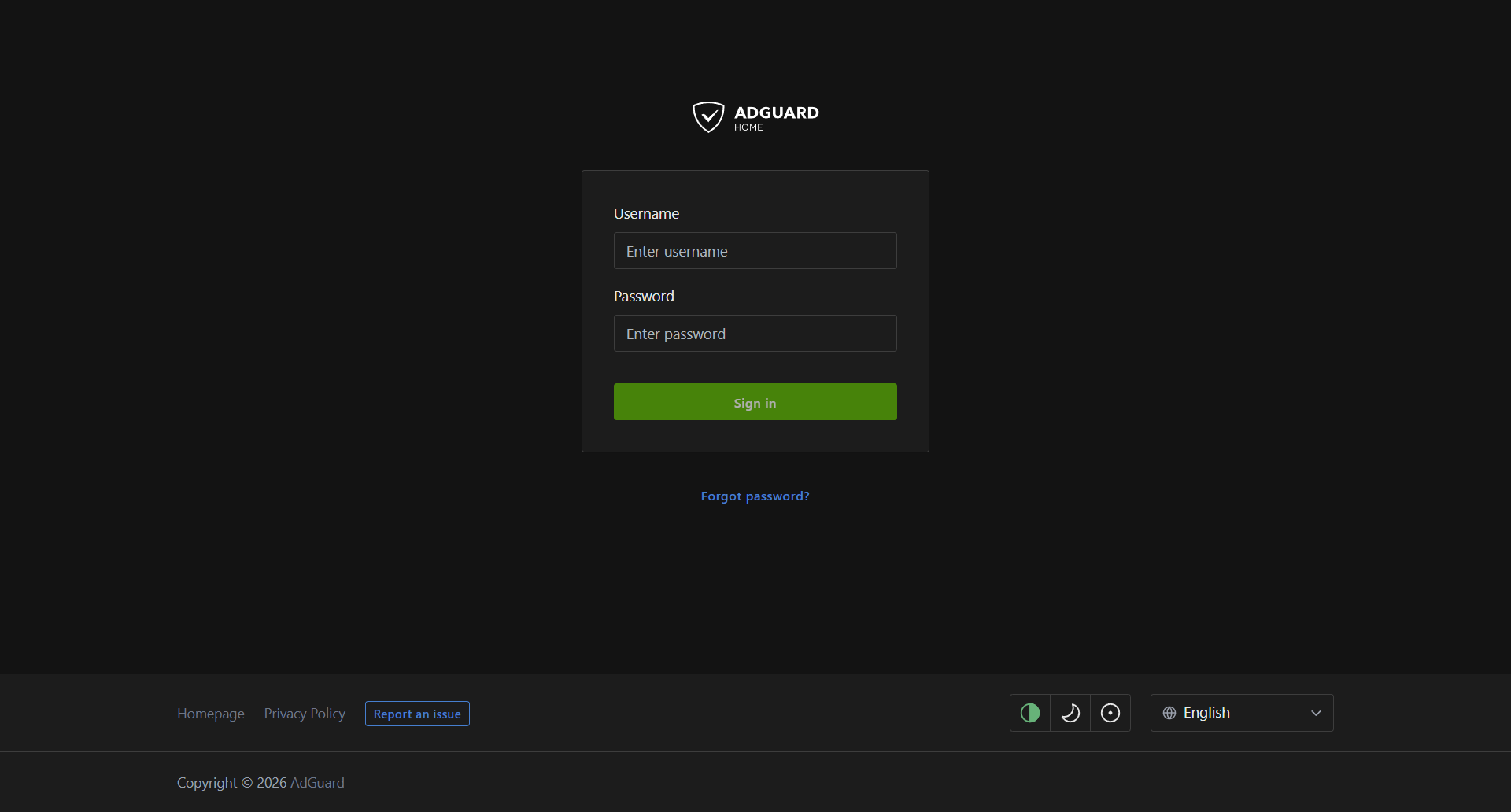 Pantalla de login del panel de administración de AdGuard Home