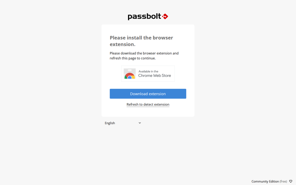 Captura: Passbolt no deja continuar sin instalar la extension del navegador